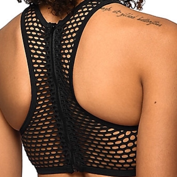 Trillium Highneck Coral & black fishnet bikini set - Picture 3 of 3